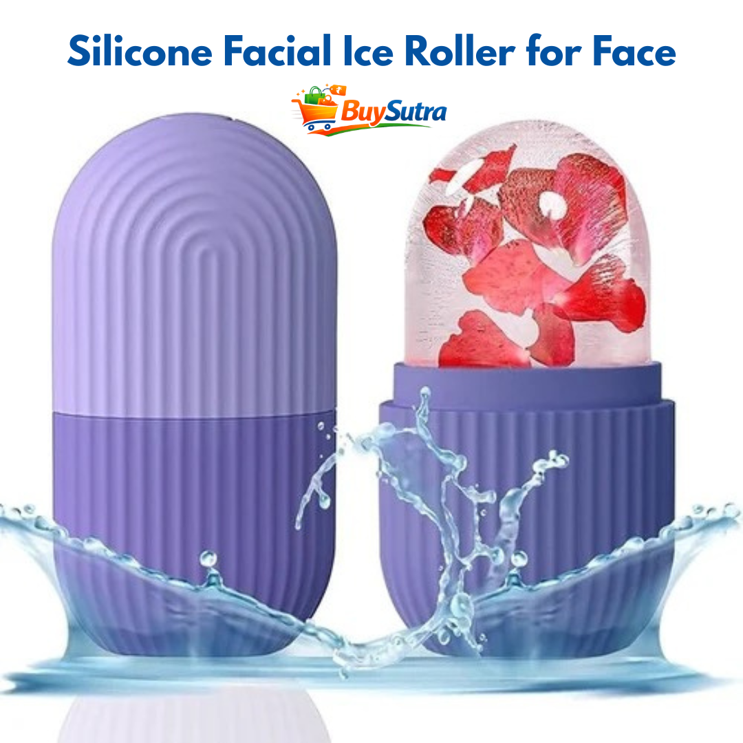Silicone Facial Ice Roller for Face | Reusable Ice Face Massager for Puffiness, Acne, Skin Tightening & Glow | Refillable Ice Mold for Skincare | Cold Therapy Beauty Tool (Purple)
