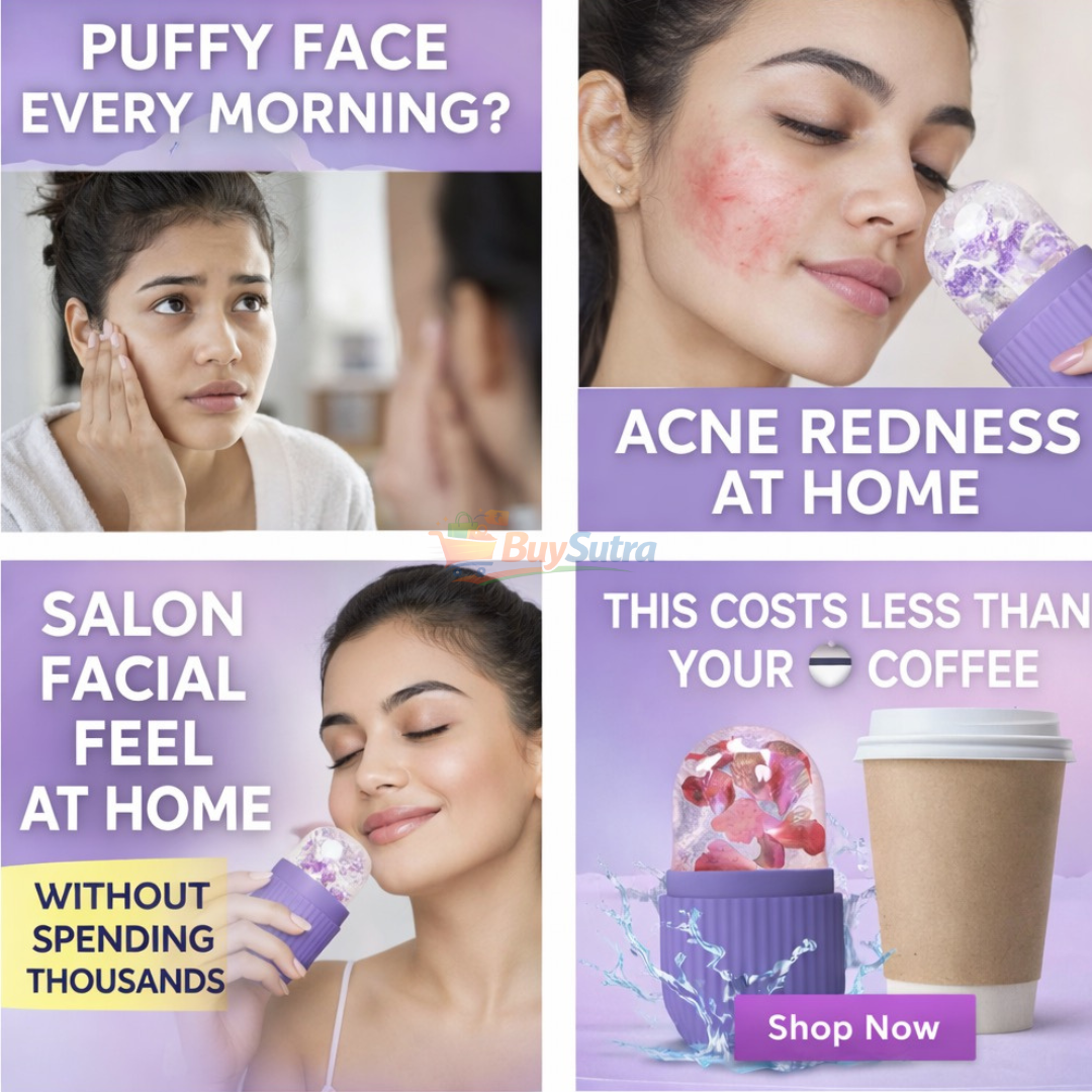 Silicone Facial Ice Roller for Face | Reusable Ice Face Massager for Puffiness, Acne, Skin Tightening & Glow | Refillable Ice Mold for Skincare | Cold Therapy Beauty Tool (Purple)