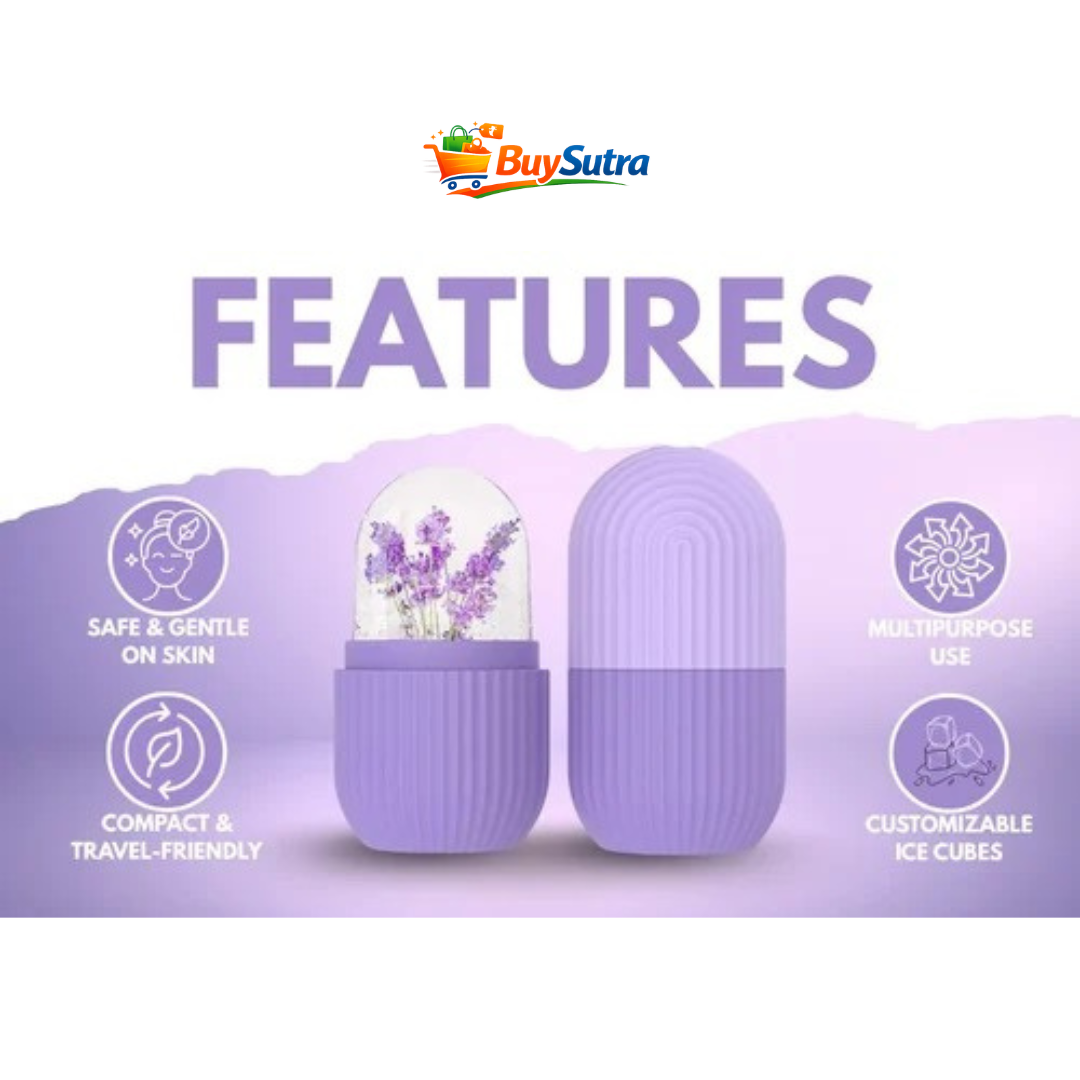 Silicone Facial Ice Roller for Face | Reusable Ice Face Massager for Puffiness, Acne, Skin Tightening & Glow | Refillable Ice Mold for Skincare | Cold Therapy Beauty Tool (Purple)