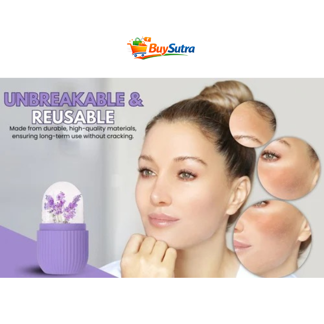 Silicone Facial Ice Roller for Face | Reusable Ice Face Massager for Puffiness, Acne, Skin Tightening & Glow | Refillable Ice Mold for Skincare | Cold Therapy Beauty Tool (Purple)