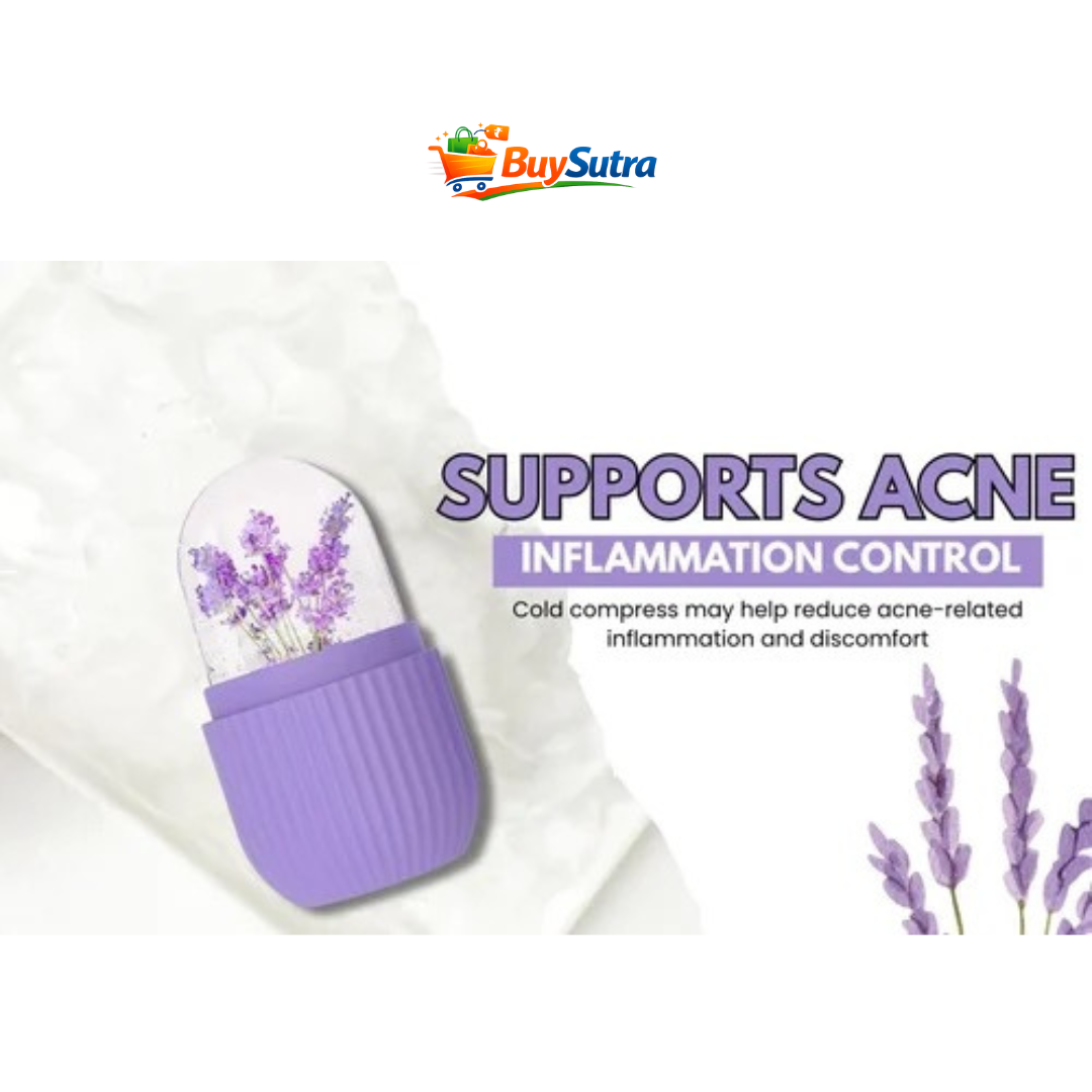 Silicone Facial Ice Roller for Face | Reusable Ice Face Massager for Puffiness, Acne, Skin Tightening & Glow | Refillable Ice Mold for Skincare | Cold Therapy Beauty Tool (Purple)