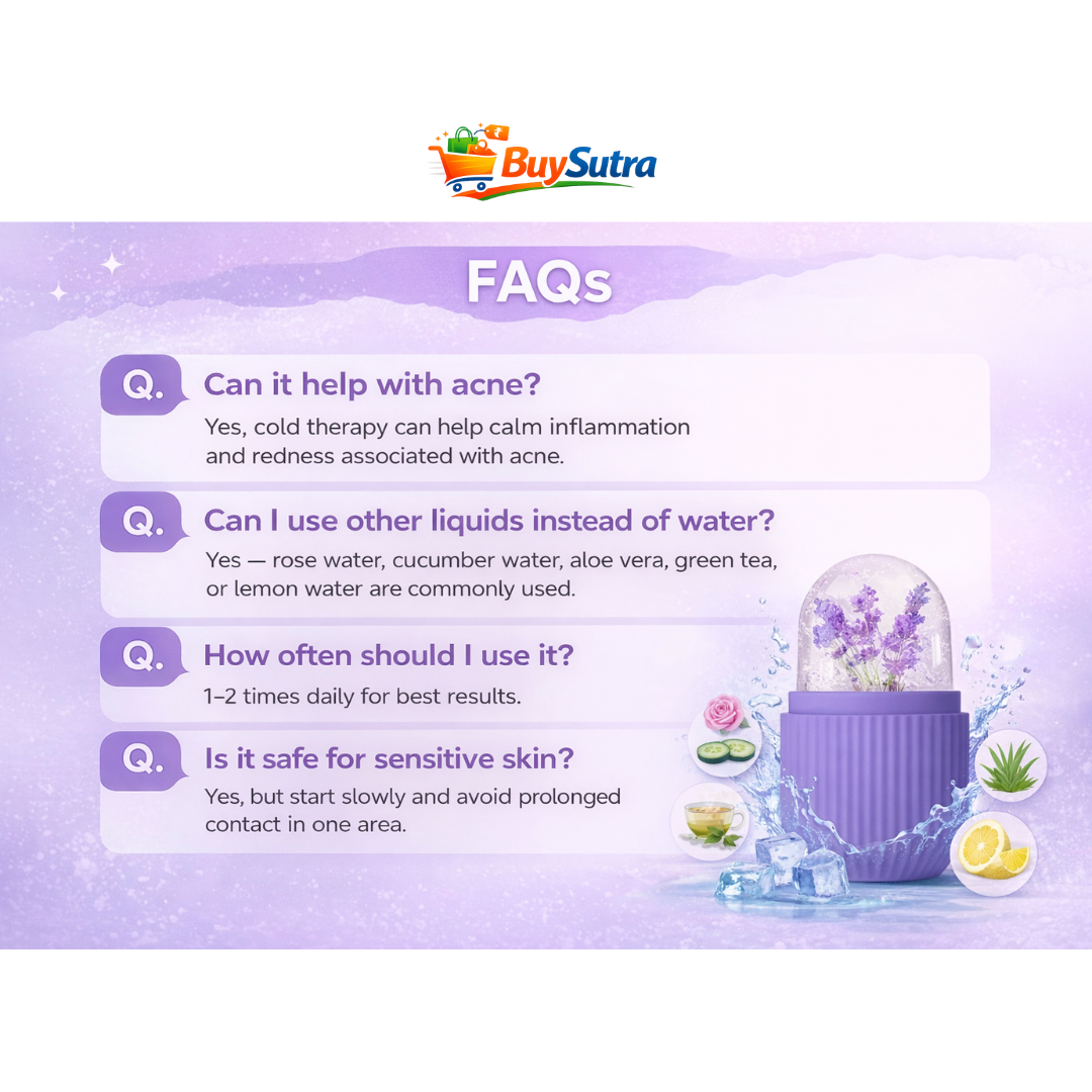 Silicone Facial Ice Roller for Face | Reusable Ice Face Massager for Puffiness, Acne, Skin Tightening & Glow | Refillable Ice Mold for Skincare | Cold Therapy Beauty Tool (Purple)