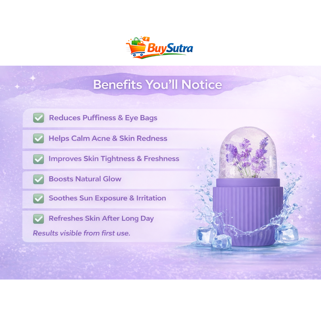 Silicone Facial Ice Roller for Face | Reusable Ice Face Massager for Puffiness, Acne, Skin Tightening & Glow | Refillable Ice Mold for Skincare | Cold Therapy Beauty Tool (Purple)